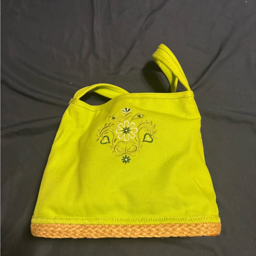 Embroidered Lime Green Tote Bag